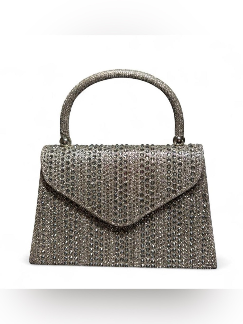 Silver Crystal Embellished Evening Top-Handle Bag